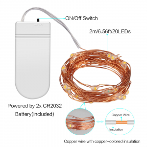 Mini - Lichterkette warmweiss mit Kupferdraht Kabel 20 flammig "Batteriebetrieb.