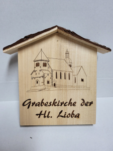 Bark house with cord "Motif "Lioba Church Petersberg"