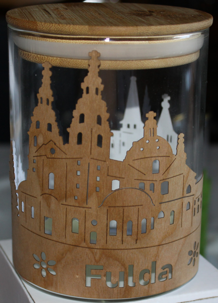 Deko Glas mit Holzumrandung "Fuldaer Dom"